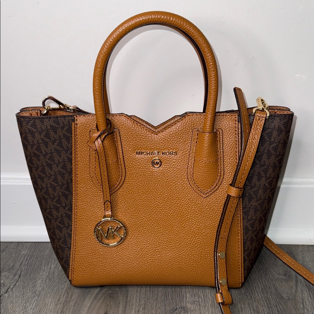 Michael Kors Tan and Brown Logo Satchel